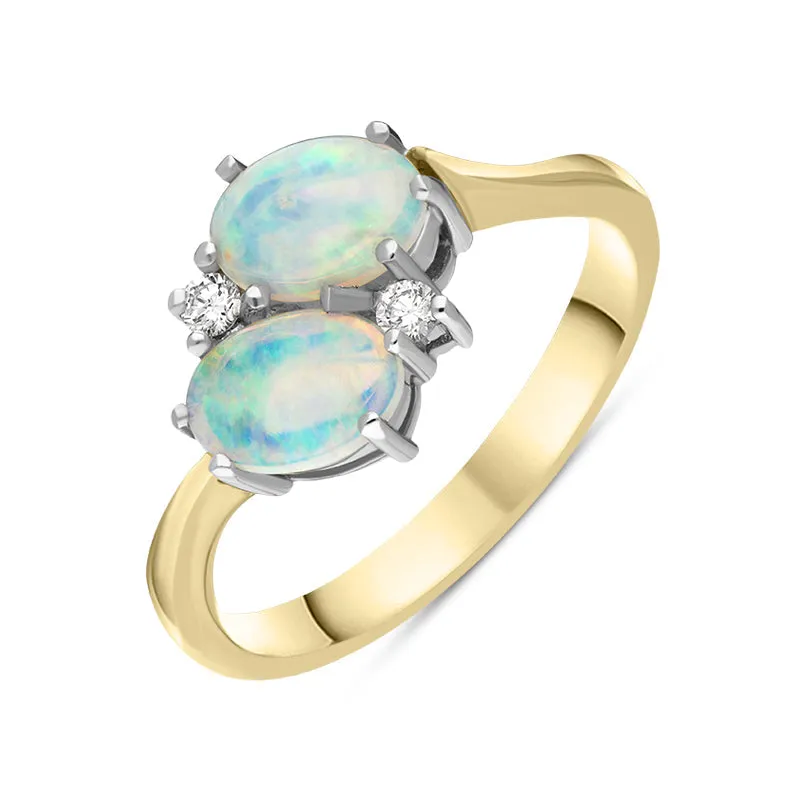 18ct Yellow Gold 1.00ct Opal 0.06ct Diamond Oval Cut Crossover Ring sold by Jura Watches