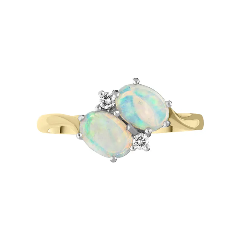 18ct Yellow Gold 1.00ct Opal 0.06ct Diamond Oval Cut Crossover Ring sold by Jura Watches product image thumbnail 2