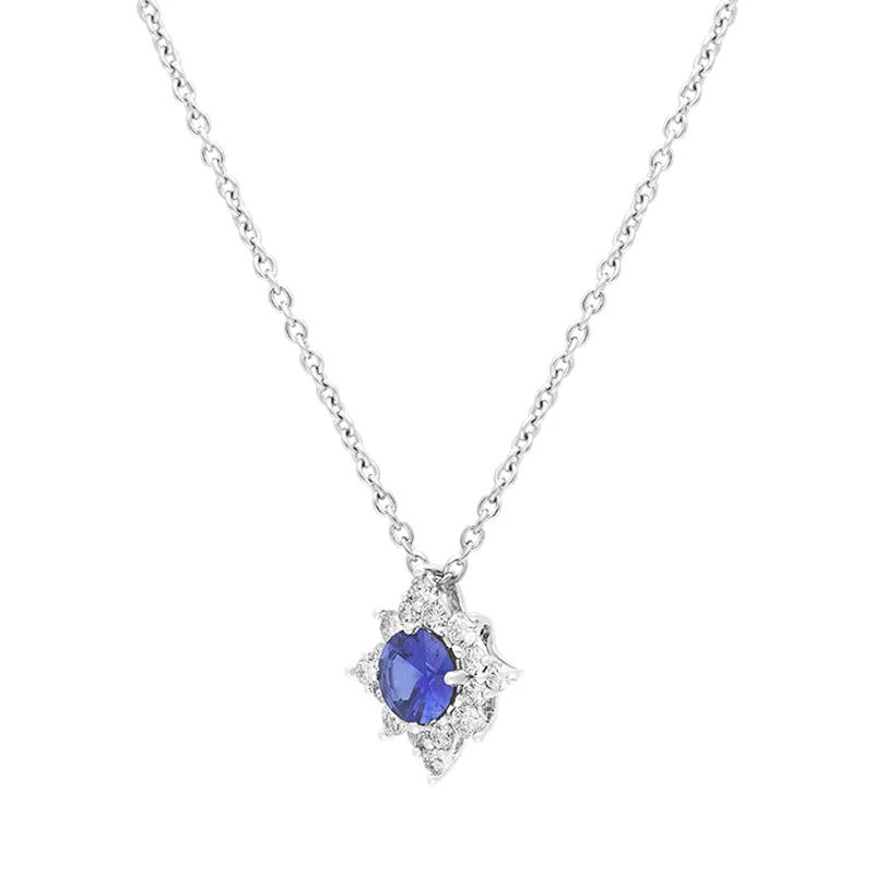 18ct White Gold Sapphire Diamond Flower Cluster Necklace sold by Jura Watches product image thumbnail 2