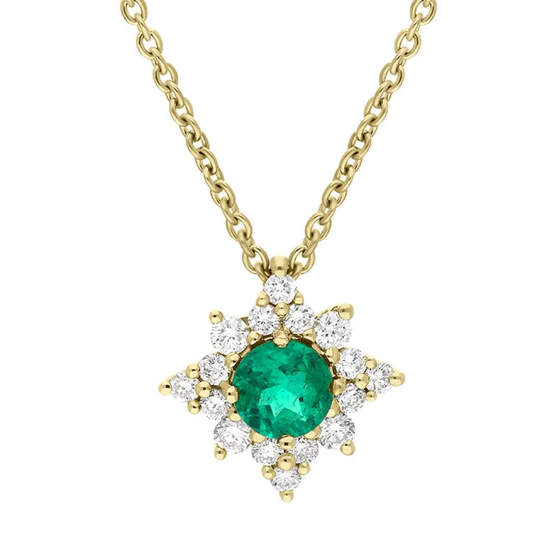18ct Yellow Gold Emerald Diamond Star Cluster Necklace sold by Jura Watches