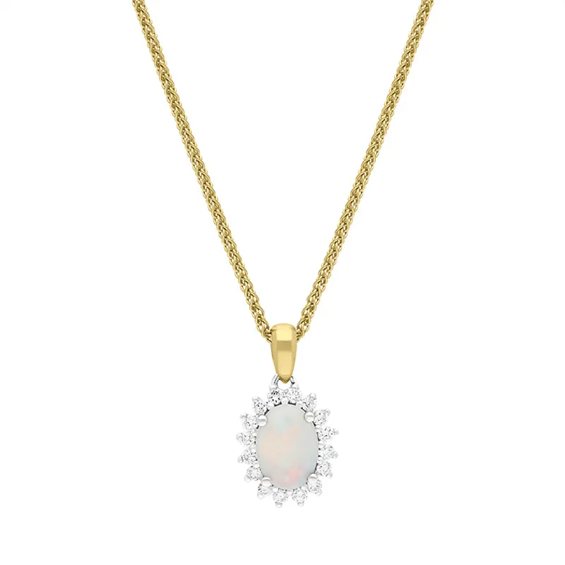 18ct Yellow and White Gold Opal Diamond Oval Cut Cluster Necklace sold by Jura Watches
