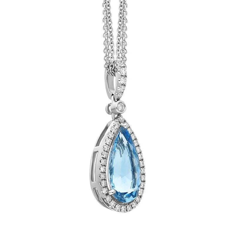 18ct White Gold Aquamarine Diamond Pear Cut Halo Necklace sold by Jura Watches product image thumbnail 2