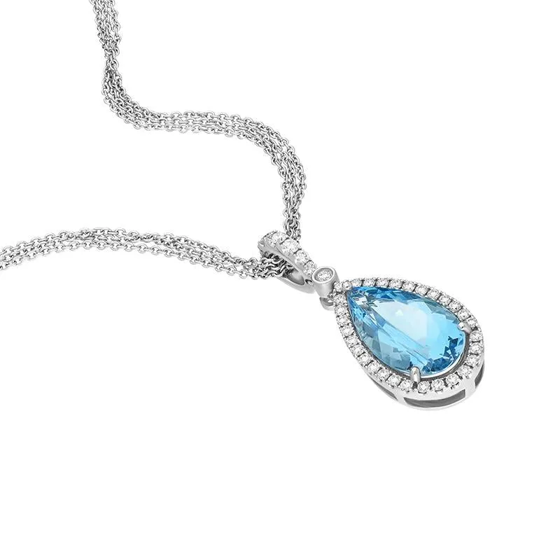 18ct White Gold Aquamarine Diamond Pear Cut Halo Necklace sold by Jura Watches product image thumbnail 3