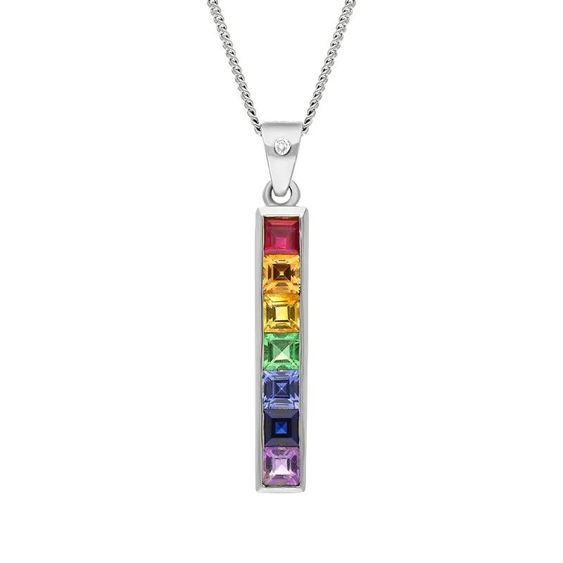 18ct White Gold Sapphire Diamond Princess Cut Multicolour Oblong Necklace sold by Jura Watches
