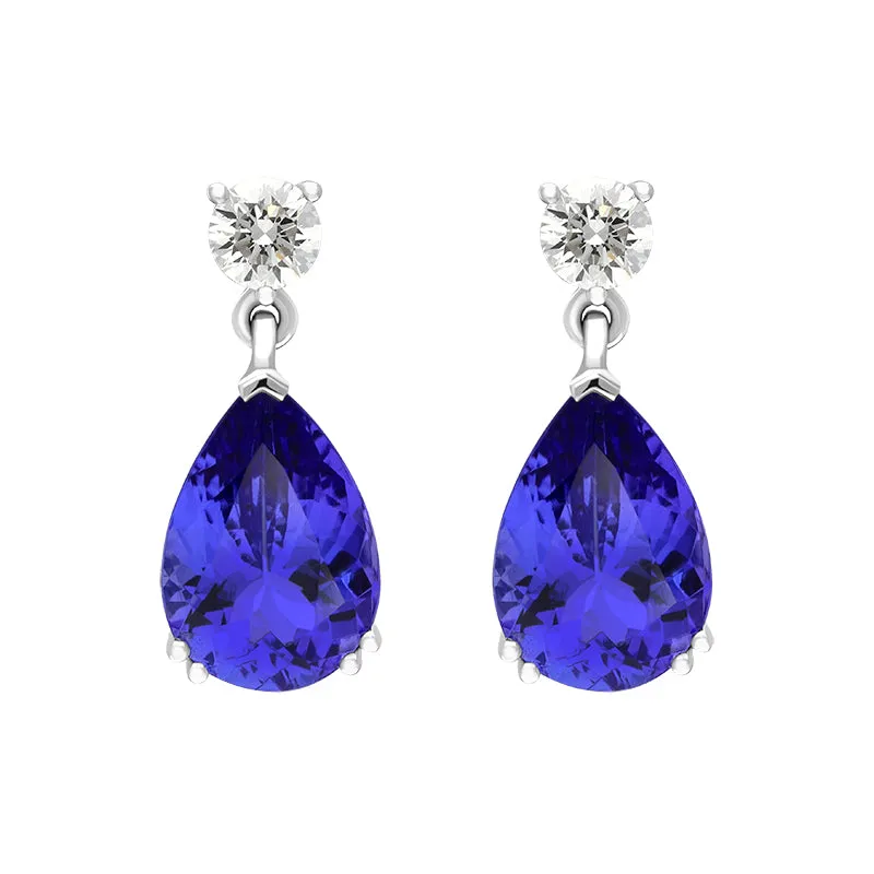 18ct White Gold Tanzanite Diamond Pear Cut Drop Earrings sold by Jura Watches
