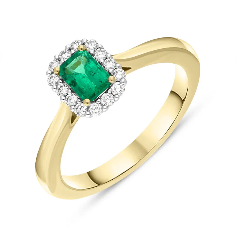 18ct Yellow Gold Emerald Diamond Emerald Cut Cluster Ring sold by Jura Watches