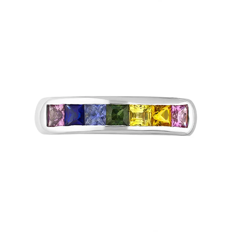 18ct White Gold Sapphire Princess Cut Multicolour Half Eternity Ring sold by Jura Watches product image thumbnail 2