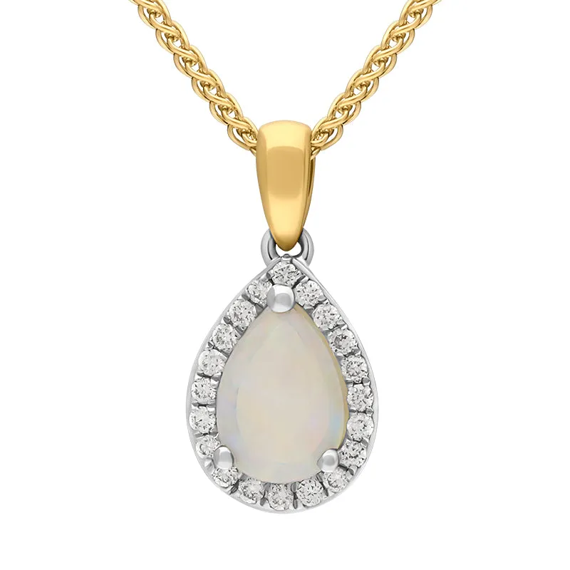 18ct White and Yellow Gold Opal Diamond Pear Drop Cluster Necklace sold by Jura Watches