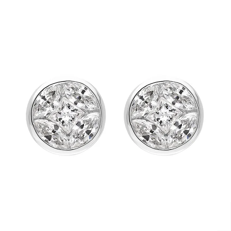 18ct White Gold Diamond Princess and Marquise Cut Cluster Stud Earrings sold by Jura Watches