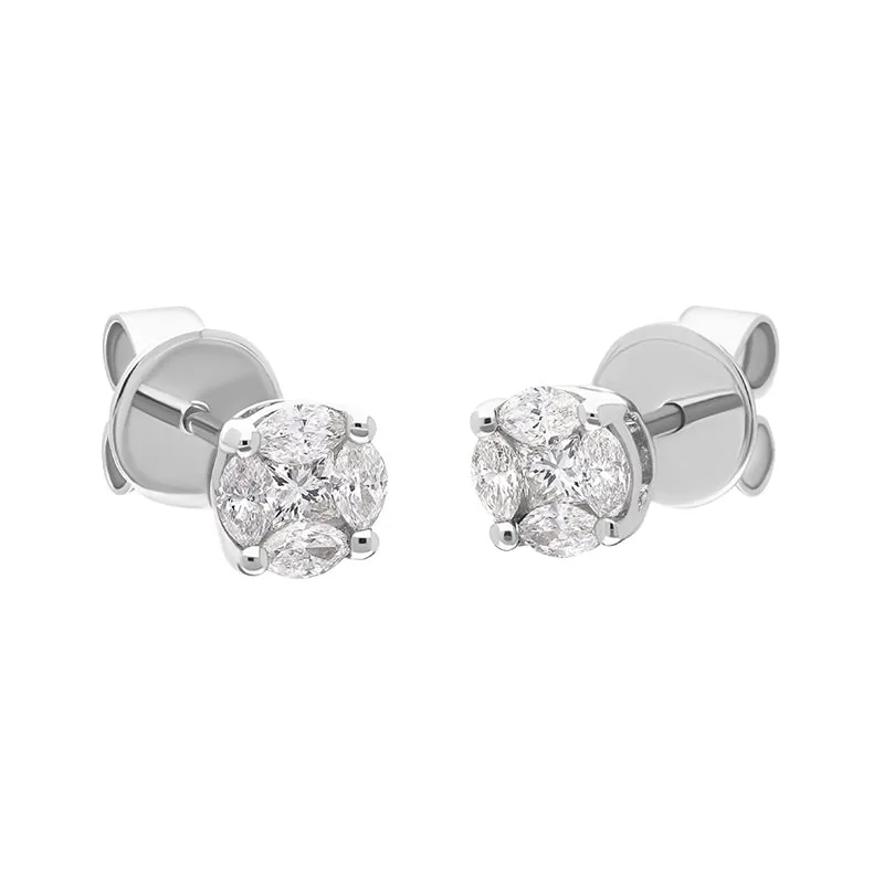 18ct White Gold 0.39ct Diamond Princess and Marquise Cut Cluster Stud Earrings sold by Jura Watches product image thumbnail 3