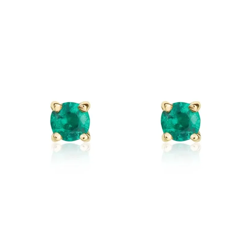 9ct Yellow Gold Emerald 3mm Round Claw Set Stud Earrings sold by Jura Watches