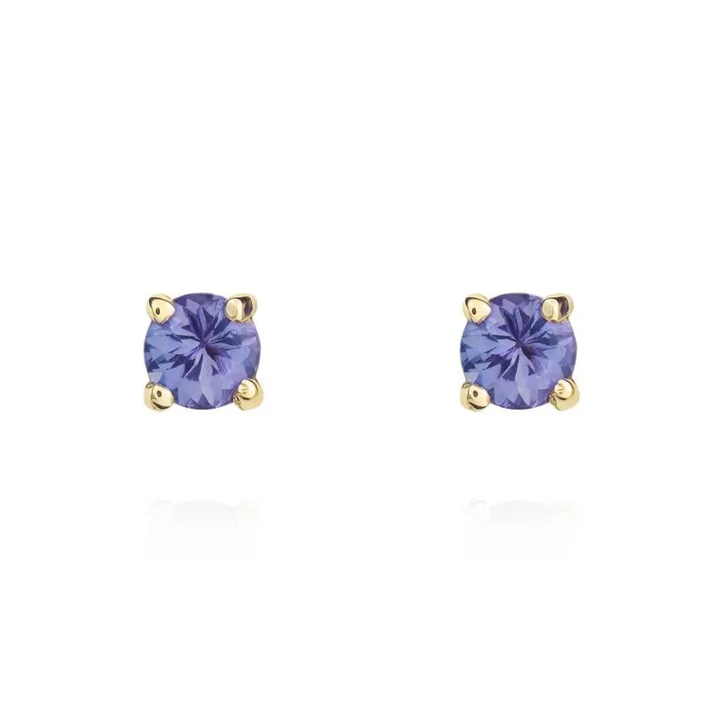 9ct Yellow Gold Tanzanite 3mm Round Claw Set Stud Earrings sold by Jura Watches