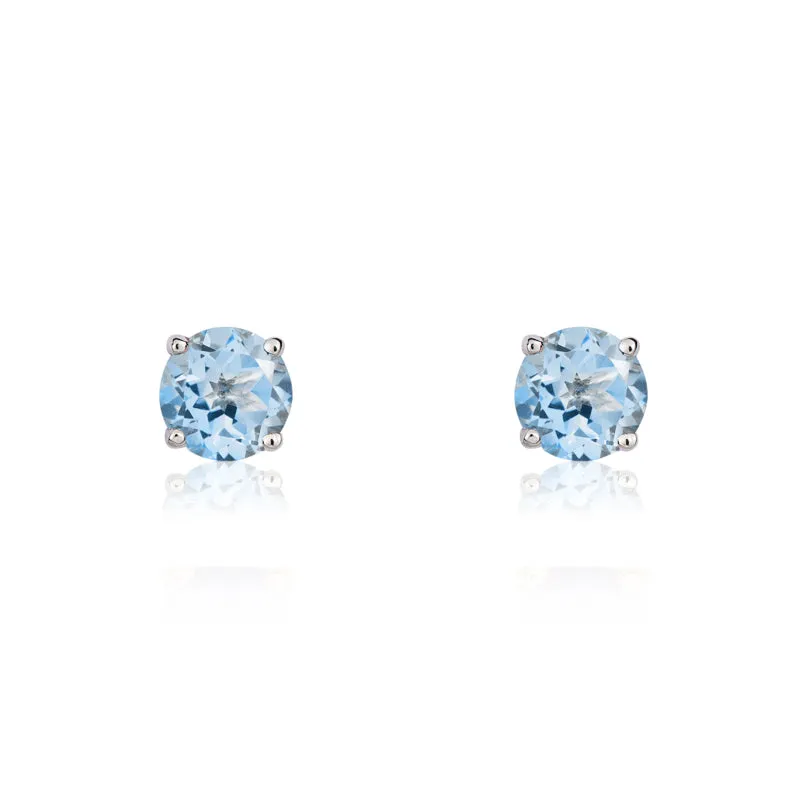 9ct White Gold Aquamarine 3mm Round Claw Set Stud Earrings sold by Jura Watches