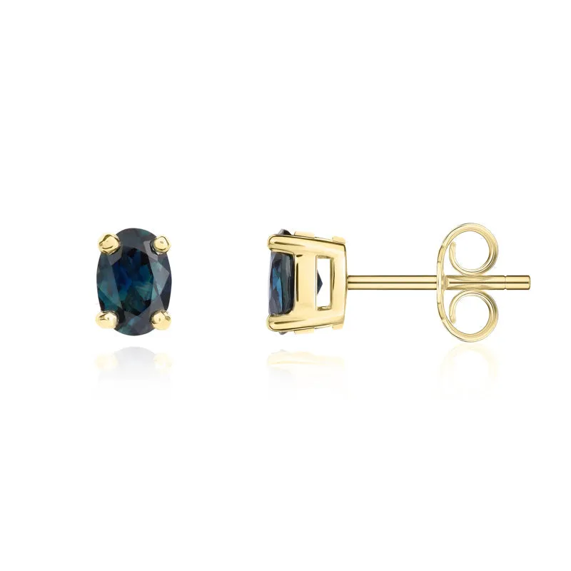 9ct Yellow Gold Sapphire 6x4mm Oval Claw Set Stud Earrings sold by Jura Watches product image thumbnail 2