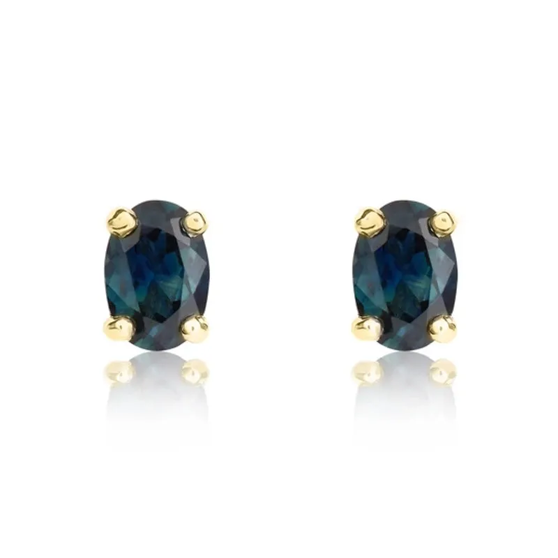 9ct Yellow Gold Sapphire 6x4mm Oval Claw Set Stud Earrings sold by Jura Watches