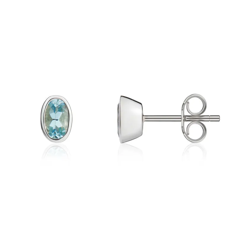 9ct White Gold Aquamarine 5x3mm Oval Rub Over Set Stud Earrings sold by Jura Watches product image thumbnail 2
