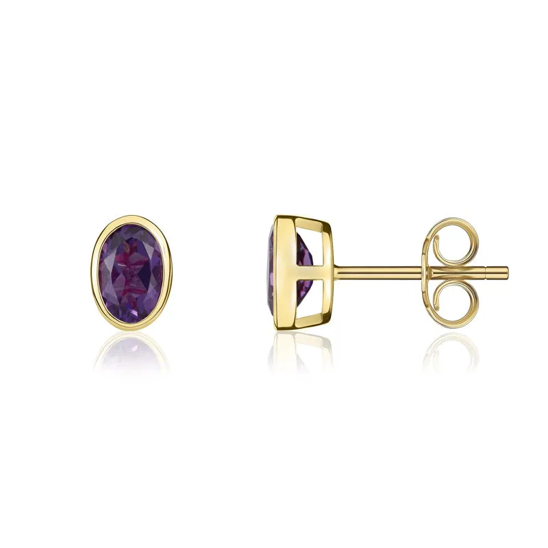 9ct Yellow Gold Amethyst 6x4mm Oval Rub Over Set Stud Earrings sold by Jura Watches product image thumbnail 2