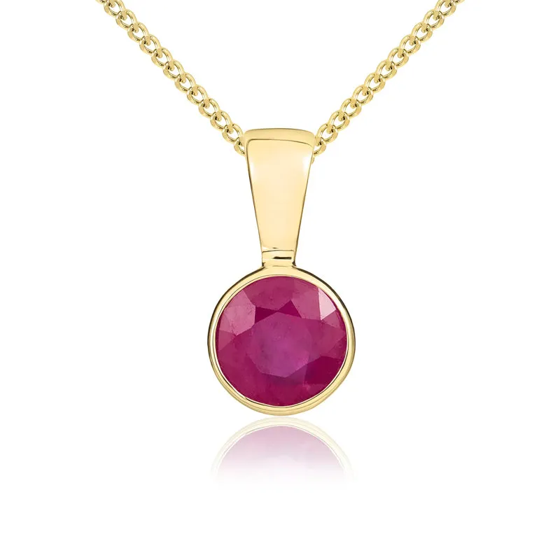 9ct Yellow Gold Ruby 5mm Round Rub Over Set Necklace sold by Jura Watches