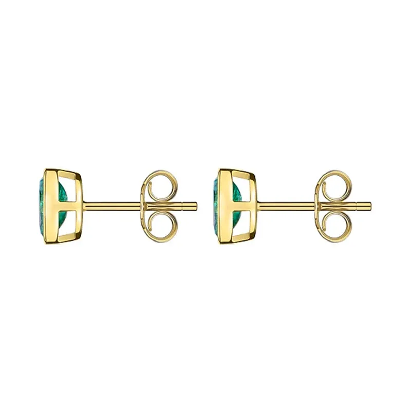 9ct Yellow Gold Emerald 6x4mm Oval Rub Over Set Stud Earrings sold by Jura Watches product image thumbnail 2