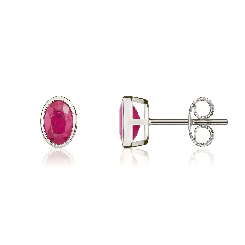 9ct White Gold Ruby 6x4mm Oval Rub Over Set Stud Earrings sold by Jura Watches product image thumbnail 2