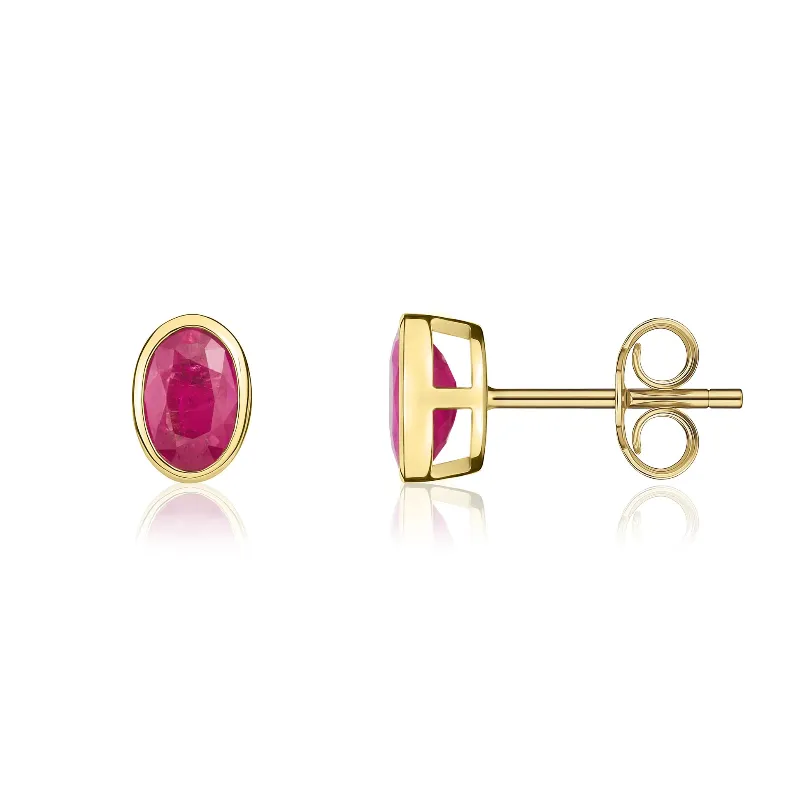 9ct Yellow Gold Ruby 6x4mm Oval Rub Over Set Stud Earrings sold by Jura Watches product image thumbnail 2