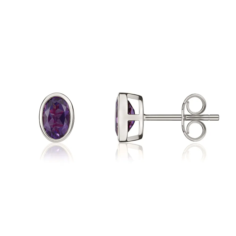 9ct White Gold Amethyst 6x4mm Oval Rub Over Set Stud Earrings sold by Jura Watches product image thumbnail 2