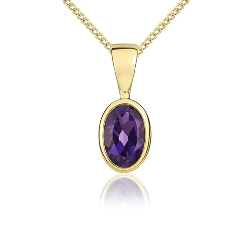 9ct Yellow Gold Amethyst 6x4mm Oval Rub Over Set Pendant sold by Jura Watches