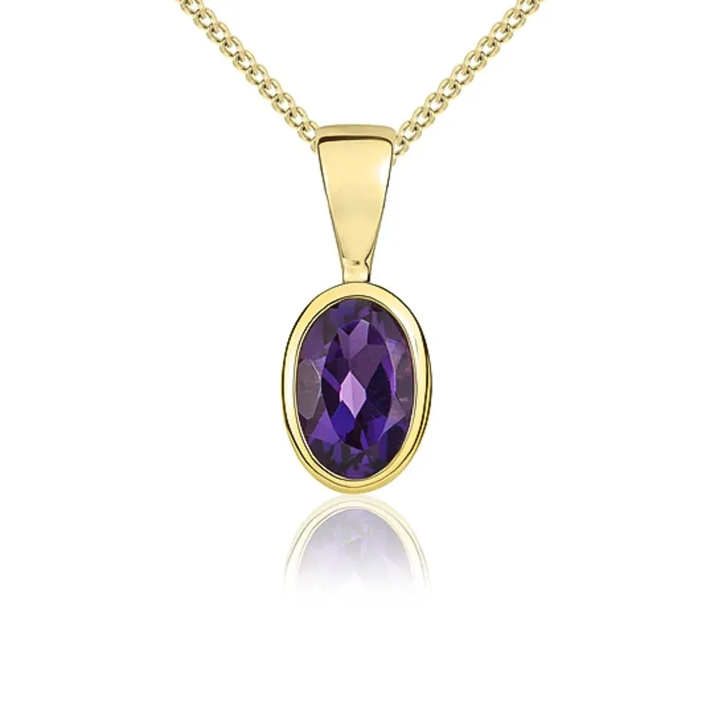 9ct Yellow Gold Amethyst 6x4mm Oval Rub Over Set Pendant sold by Jura Watches
