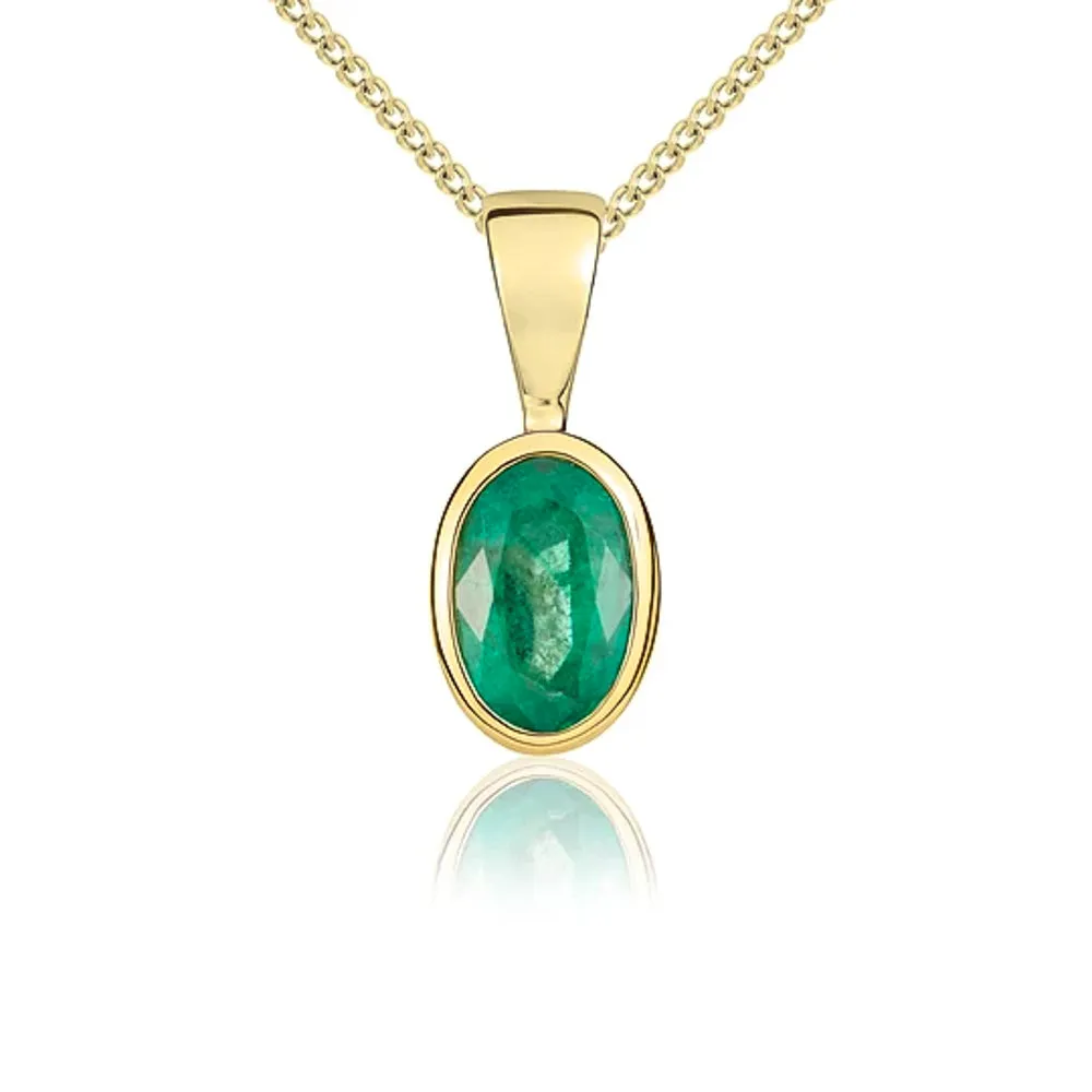 9ct Yellow Gold Emerald 6x4mm Oval Rub Over Set Pendant sold by Jura Watches