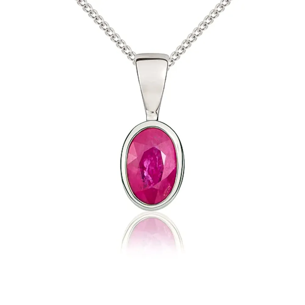 9ct White Gold Ruby 6x4mm Oval Rub Over Set Pendant sold by Jura Watches