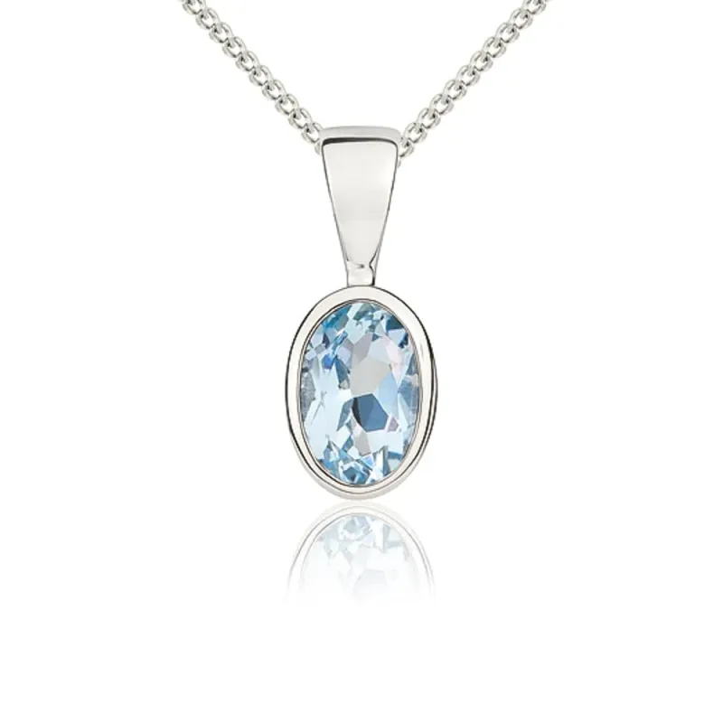 9ct White Gold Aquamarine 6x4mm Oval Rub Over Set Pendant sold by Jura Watches