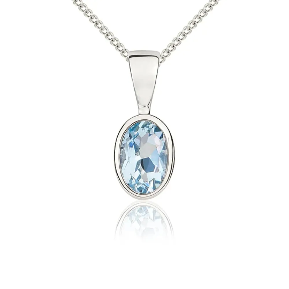 9ct White Gold Aquamarine 6x4mm Oval Rub Over Set Pendant sold by Jura Watches