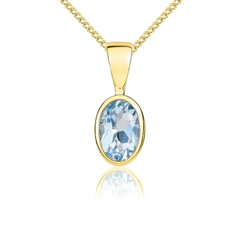 9ct Yellow Gold Aquamarine 6x4mm Oval Rub Over Set Pendant sold by Jura Watches