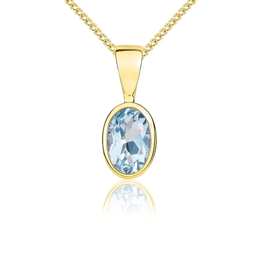 9ct Yellow Gold Aquamarine 6x4mm Oval Rub Over Set Pendant sold by Jura Watches