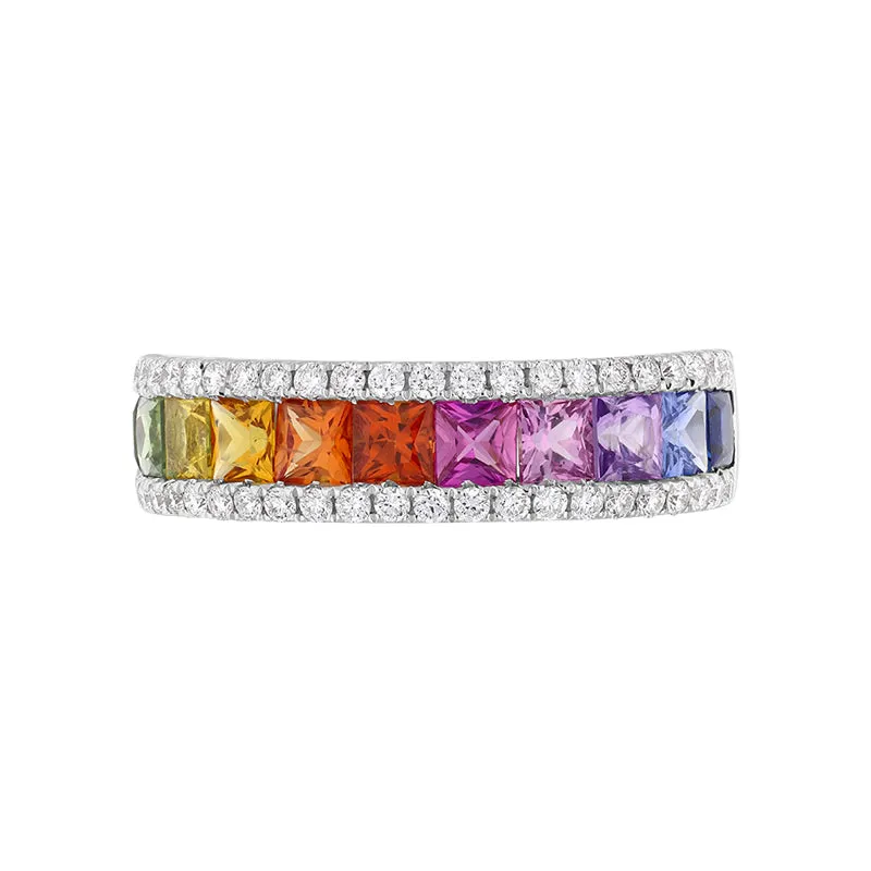 18ct White Gold Sapphire Diamond Princess Cut Multicolour Half Eternity Ring sold by Jura Watches product image thumbnail 2