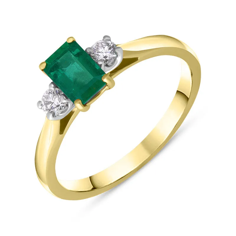 18ct Yellow Gold Emerald Diamond Three Stone Ring sold by Jura Watches
