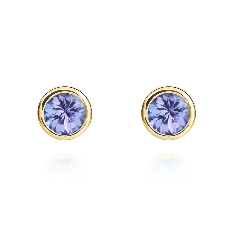 9ct Yellow Gold Tanzanite 4mm Round Rub Over Set Stud Earrings sold by Jura Watches