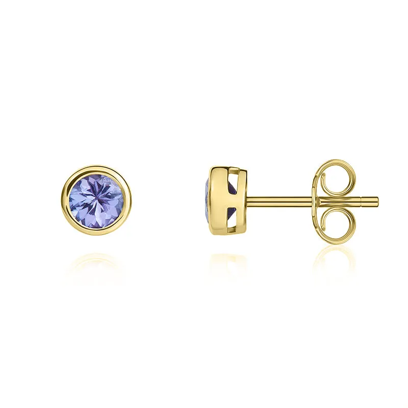 9ct Yellow Gold Tanzanite 4mm Round Rub Over Set Stud Earrings sold by Jura Watches product image thumbnail 2