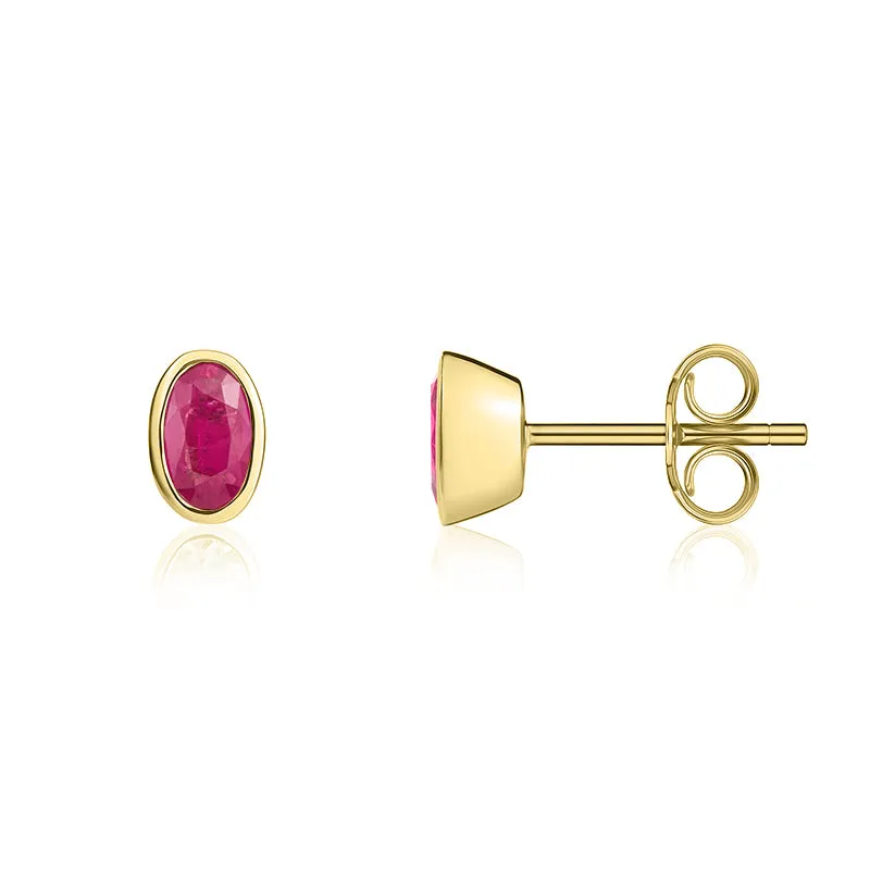 9ct Yellow Gold Ruby 5x3mm Oval Rub Over Set Stud Earrings sold by Jura Watches product image thumbnail 2