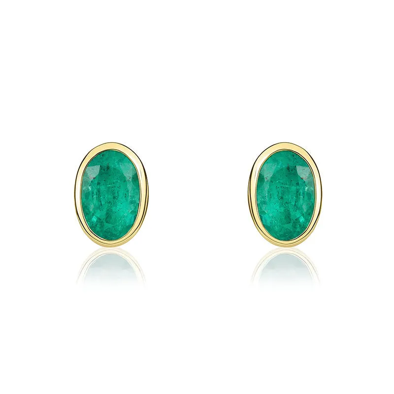9ct Yellow Gold Emerald 5x3mm Oval Rub Over Set Stud Earrings sold by Jura Watches