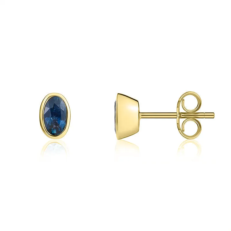 9ct Yellow Gold Sapphire 5x3mm Oval Rub Over Set Stud Earrings sold by Jura Watches product image thumbnail 2