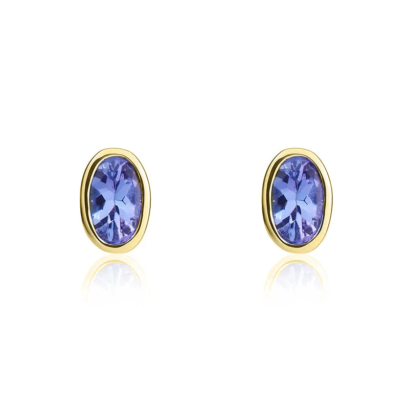 9ct Yellow Gold Tanzanite 5x3mm Oval Rub Over Set Stud Earrings sold by Jura Watches