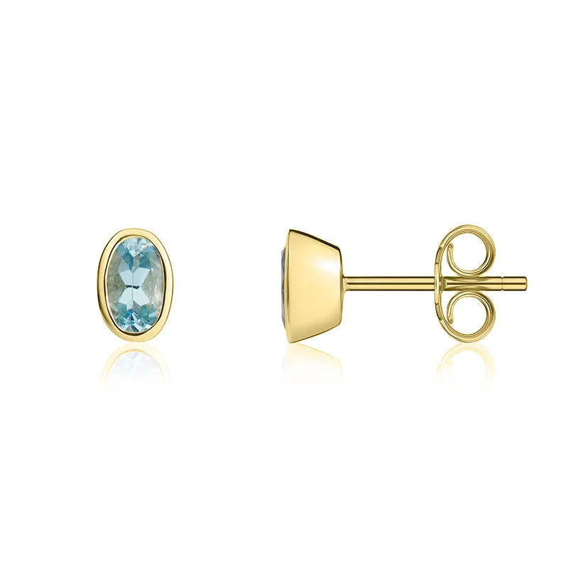 9ct Yellow Gold Aquamarine 5x3mm Oval Rub Over Set Stud Earrings sold by Jura Watches product image thumbnail 2