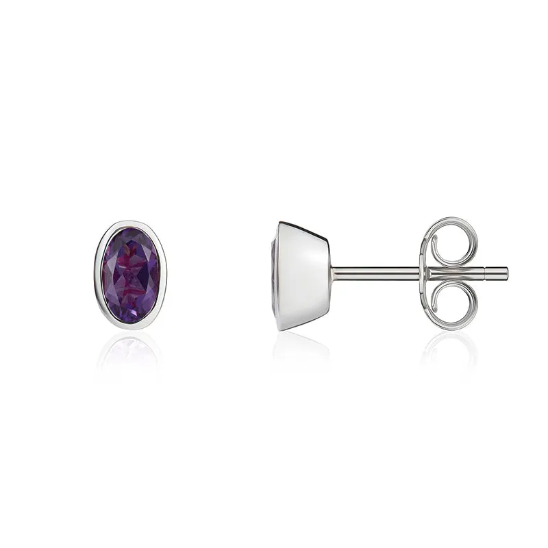 9ct White Gold Amethyst 5x3mm Oval Rub Over Set Stud Earrings sold by Jura Watches product image thumbnail 2