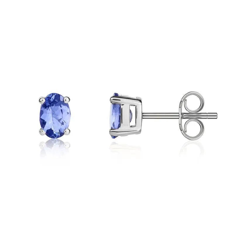 9ct White Gold Tanzanite 6x4mm Oval Claw Set Stud Earrings sold by Jura Watches product image thumbnail 2