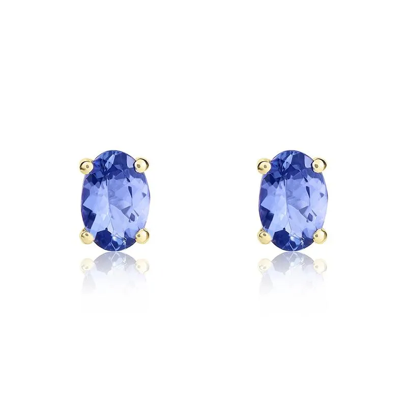 9ct Yellow Gold Tanzanite 6x4mm Oval Claw Set Stud Earrings sold by Jura Watches