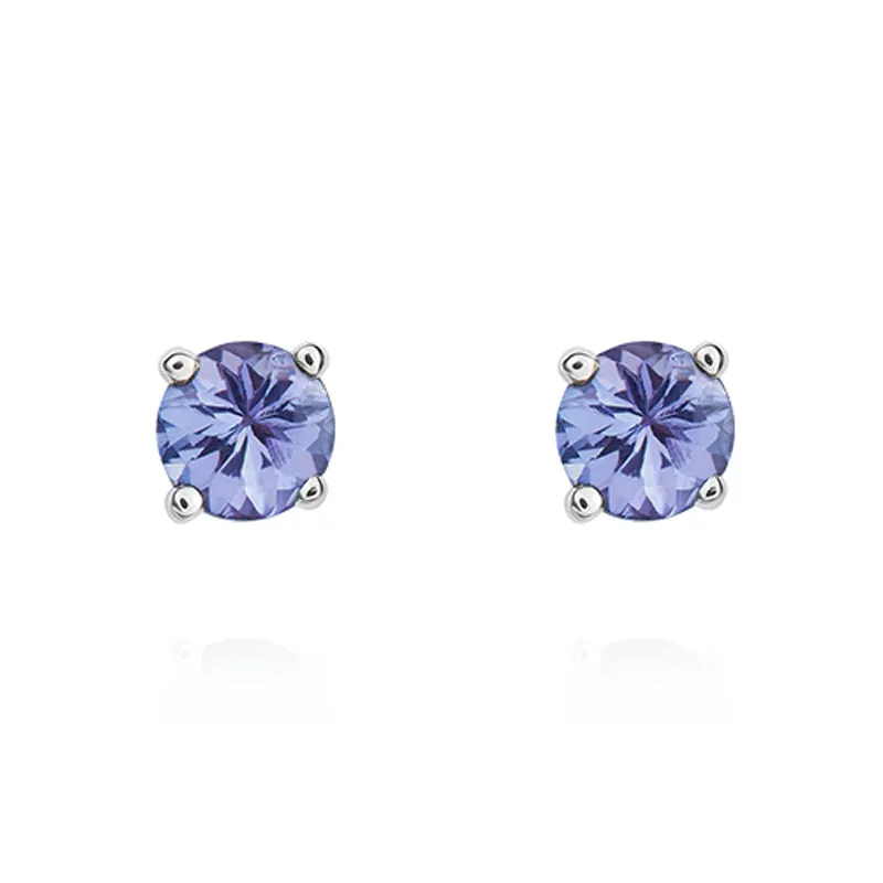 9ct White Gold Tanzanite 4mm Round Claw Set Stud Earrings sold by Jura Watches