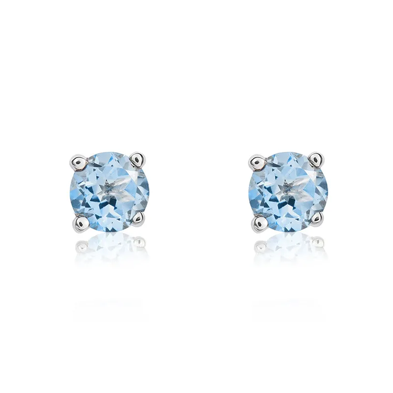 9ct White Gold Aquamarine 4mm Round Claw Set Stud Earrings sold by Jura Watches