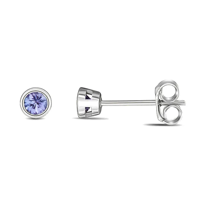 9ct White Gold Tanzanite 3mm Round Rub Over Set Stud Earrings sold by Jura Watches product image thumbnail 2