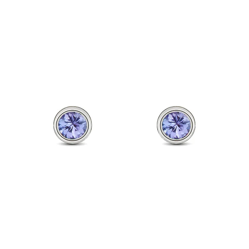 9ct White Gold Tanzanite 3mm Round Rub Over Set Stud Earrings sold by Jura Watches